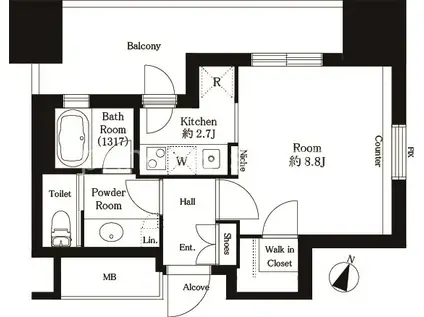 カテリーナ三田タワースイートウエストアーク(1K/9階)の間取り写真