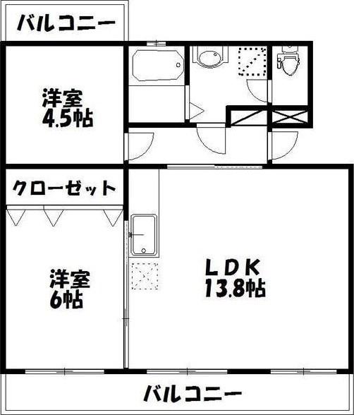 第一我心ヶ丘マンション(2LDK/2階)の間取り写真