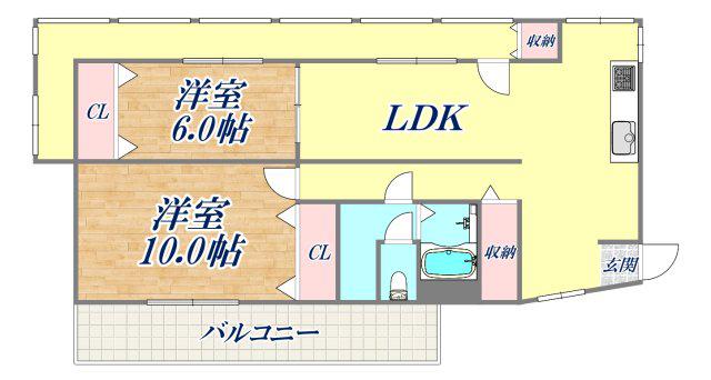 ラムール五位の池(2LDK/2階)の間取り写真