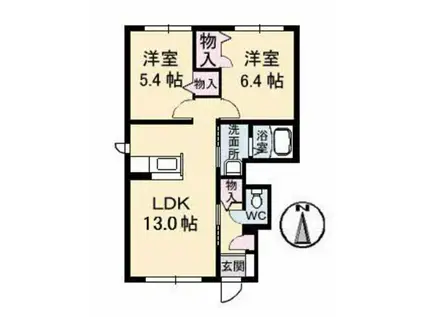 レジデンス原尾島D棟(2LDK/1階)の間取り写真