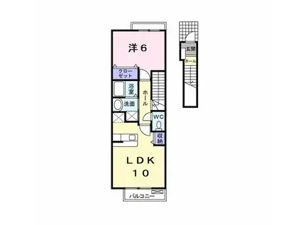 カーサ・アヴェニュB棟(1LDK/2階)の間取り写真