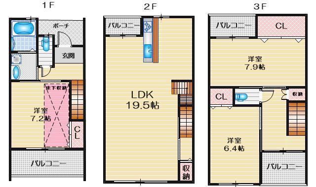 東泉丘タウンハウス(3LDK/1階)の間取り写真