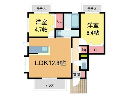 オリゼー芦屋西(2LDK/1階)の間取り写真
