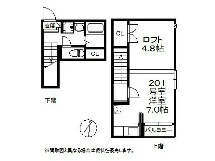クリスタルK学研都市 351(1K/1階)の間取り写真
