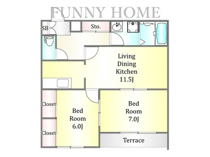 プレミールフジA棟(2LDK/1階)の間取り写真