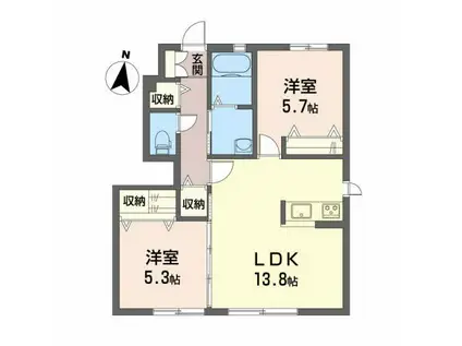 シャーメゾン・ブランB棟(2LDK/1階)の間取り写真