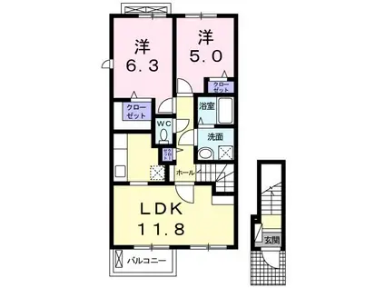 ＪＲ東海道本線 袋井駅 バス乗車時間：10分 最寄りバス停で下車 徒歩9分 2階建 築14年(2LDK/2階)の間取り写真