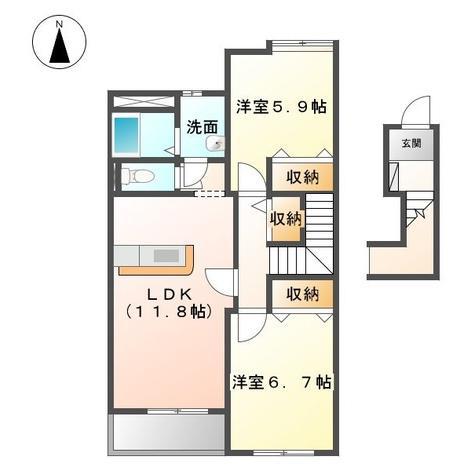 ラ・シャンテ(2LDK/2階)の間取り写真