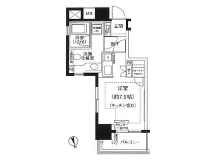 ファミール芝公園グランスイート ラ・ヴィル(1K/4階)の間取り写真