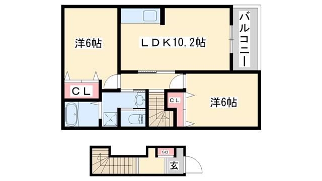 エレガンシア(2LDK/2階)の間取り写真