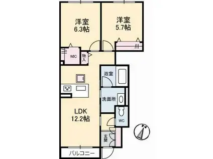 シャーメゾンリズ(2LDK/1階)の間取り写真