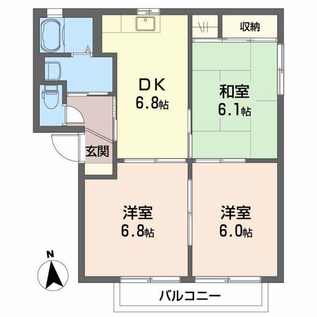 メゾン志津川 B棟(3DK/1階)の間取り写真