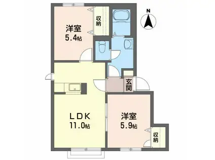 ディアス造道(2LDK/1階)の間取り写真