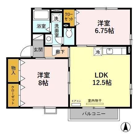 ウィルモアK・I(2LDK/2階)の間取り写真