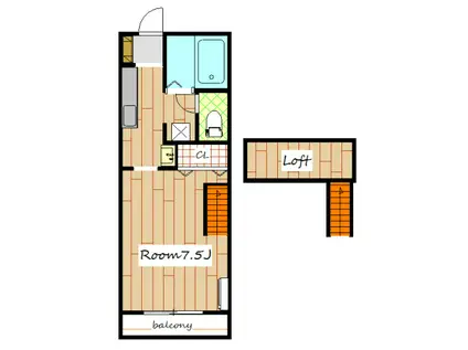 ワイドヒル(1K/2階)の間取り写真