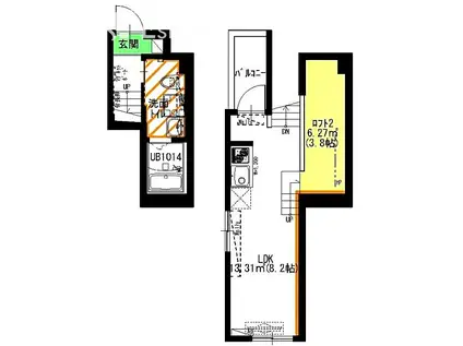PURA VIDAナゴヤドーム前(1SK/2階)の間取り写真