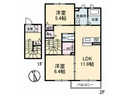 クレール(2LDK/2階)の間取り写真