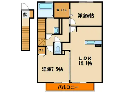 セントラルグレイスA棟(2LDK/2階)の間取り写真