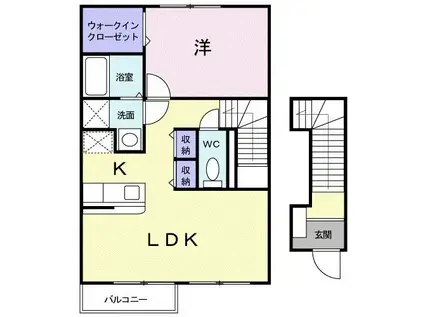 カーサ・エリアールC(1LDK/2階)の間取り写真
