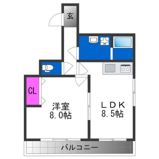 長居グランドハイツ(1LDK/9階)の間取り写真