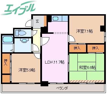 サンパレス大野(3LDK/3階)の間取り写真