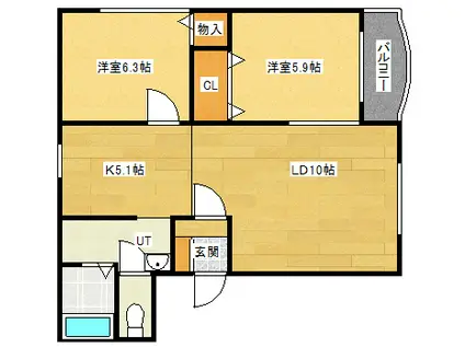 ヒーローズ(2LDK/4階)の間取り写真