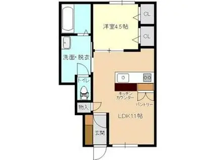 風とみどりのカシェット 響-HIBIKI(1LDK/1階)の間取り写真