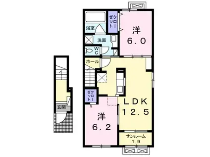 サニープレイス(2LDK/2階)の間取り写真