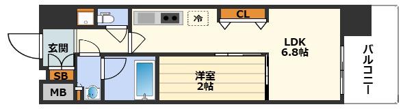 コンフォリア・リヴ南森町Q(1DK/14階)の間取り写真