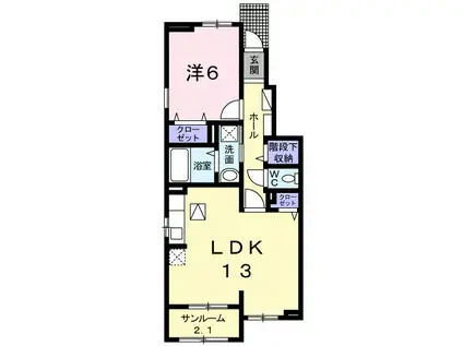 プリムローズ幸(1LDK/1階)の間取り写真