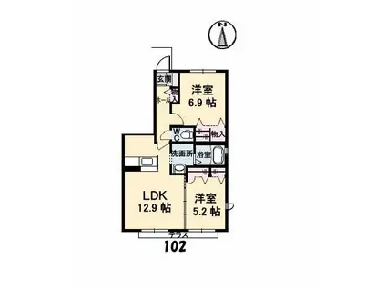 シャーメゾン・ベアーレB棟(2LDK/1階)の間取り写真