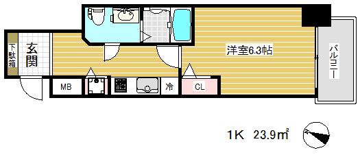 ララプレイス三宮東アスヴェル(1K/4階)の間取り写真