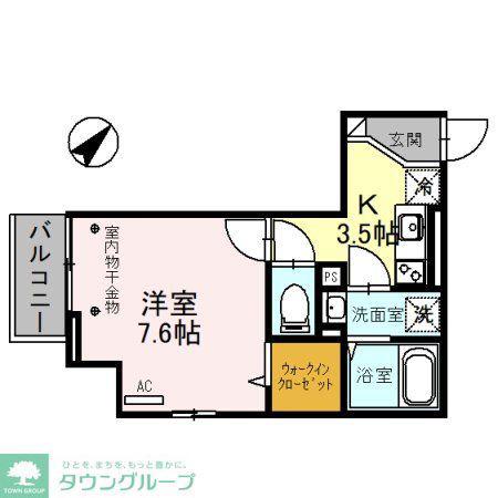 アンソレイエ(1K/1階)の間取り写真