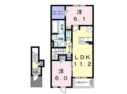 ミ・リブロ堅田(2LDK/2階)の間取り写真