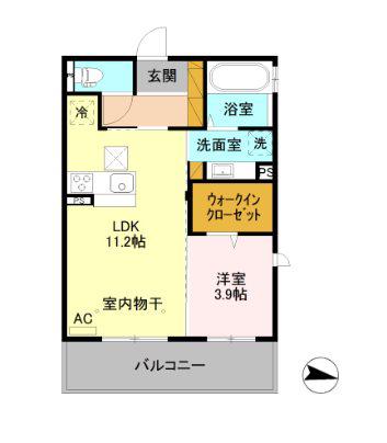 ライフコア吉田小町(1LDK/3階)の間取り写真