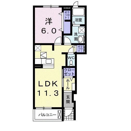 グランソレイユB(1LDK/1階)の間取り写真