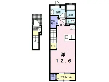 プリティーリファインド ビラ(ワンルーム/2階)の間取り写真