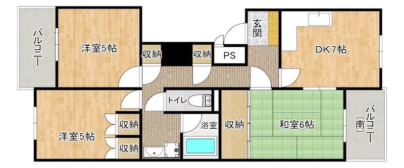 ホワイトキャッスル折尾(3DK/5階)の間取り写真