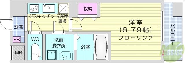 コンフォートレジデンス仙台東口(1K/2階)の間取り写真