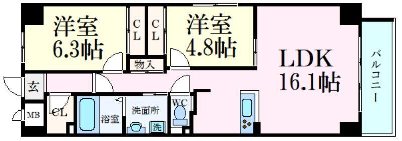 キャッスルコート土山(2LDK/8階)の間取り写真