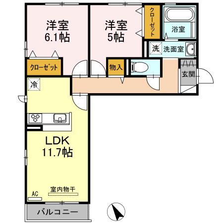 クオーレ(2LDK/1階)の間取り写真