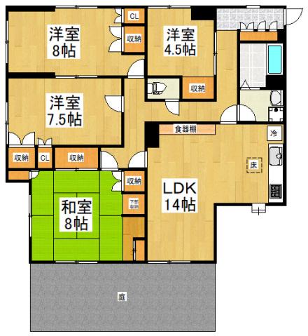 エステート武蔵野(4LDK/1階)の間取り写真
