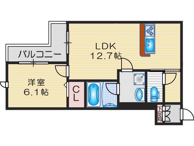 HINOSOLARE(1LDK/1階)の間取り写真