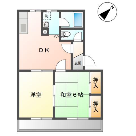 ヒルズシャトー(2DK/2階)の間取り写真