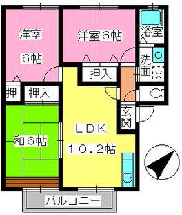 ティアラ大橋南(3LDK/2階)の間取り写真