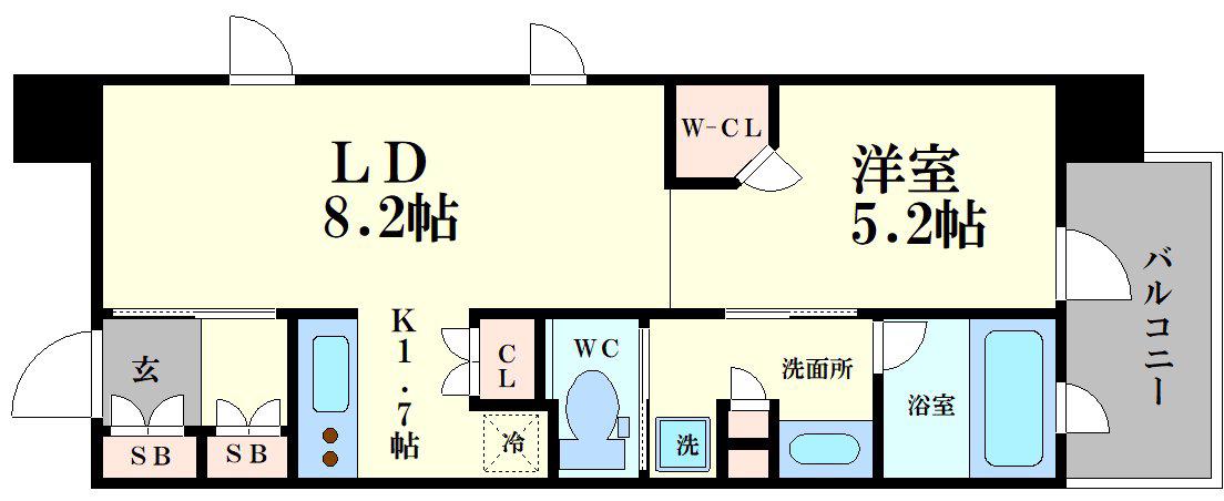 パークアクシス心斎橋(1LDK/13階)の間取り写真