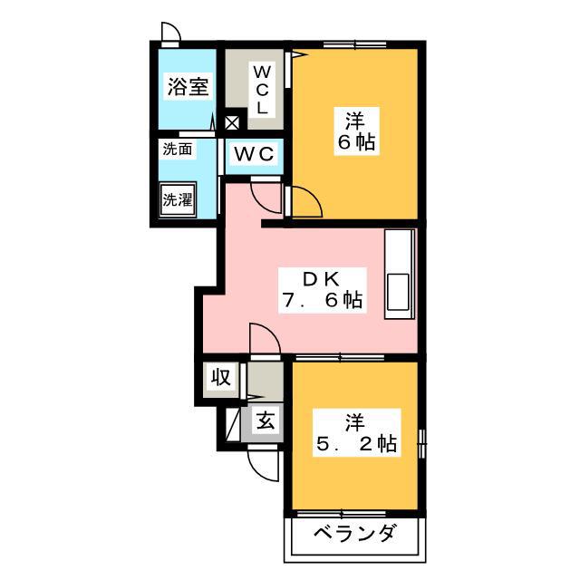 カレント B(2DK/2階)の間取り写真