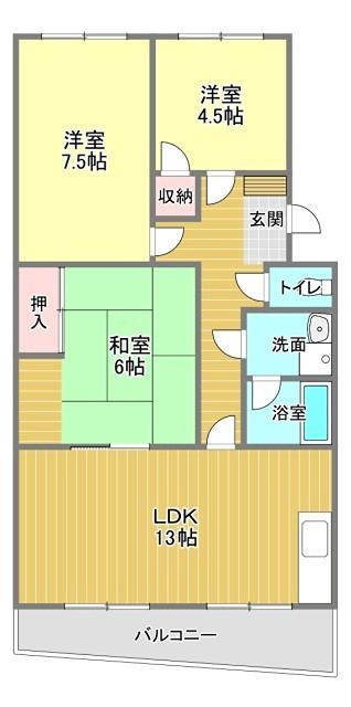 ハイブリッジII(3LDK/3階)の間取り写真
