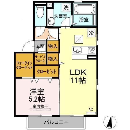 ディアコート早水 B棟(1LDK/2階)の間取り写真