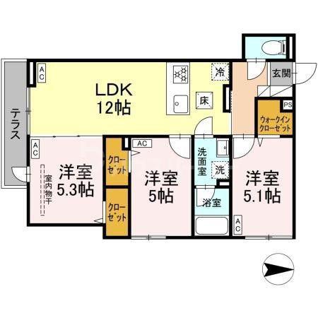 セレスティア西新井II(3LDK/3階)の間取り写真
